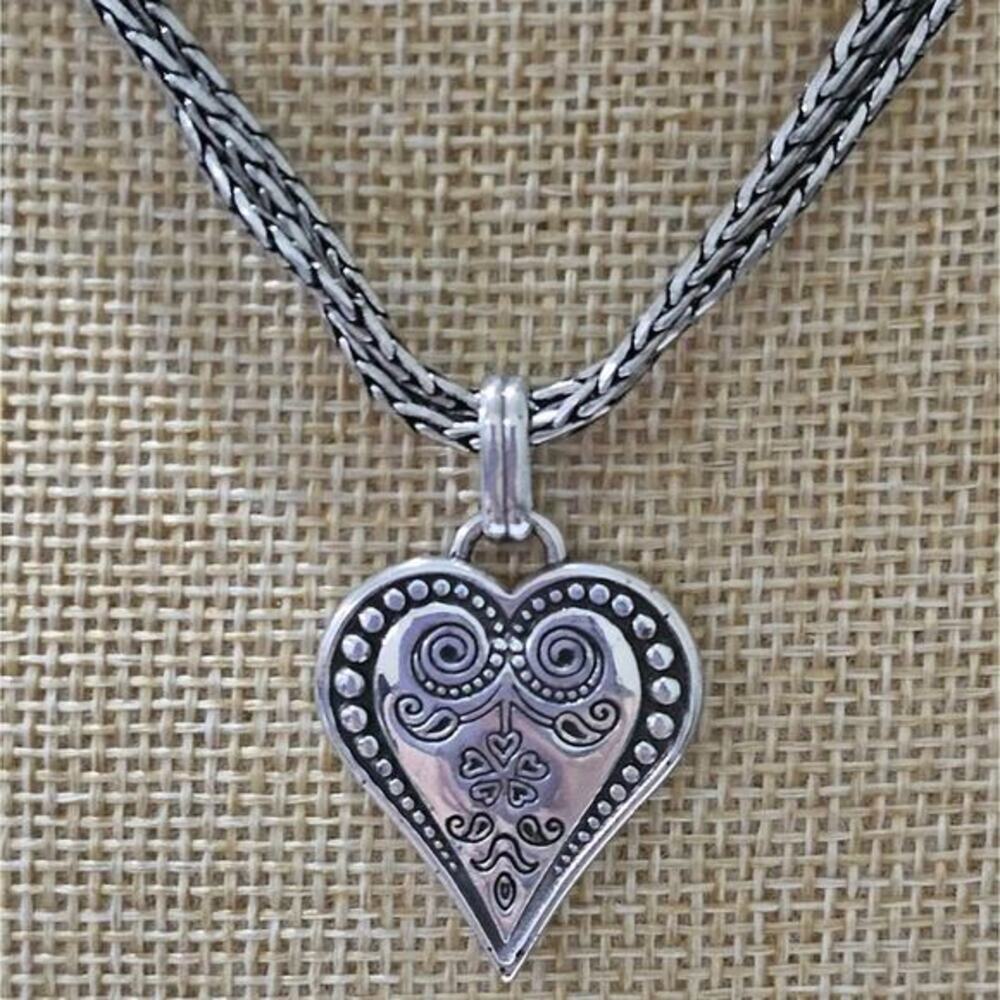 Brighton Ophelia Heart Pendant Necklace Silver Pl Braided Chain Adjustable